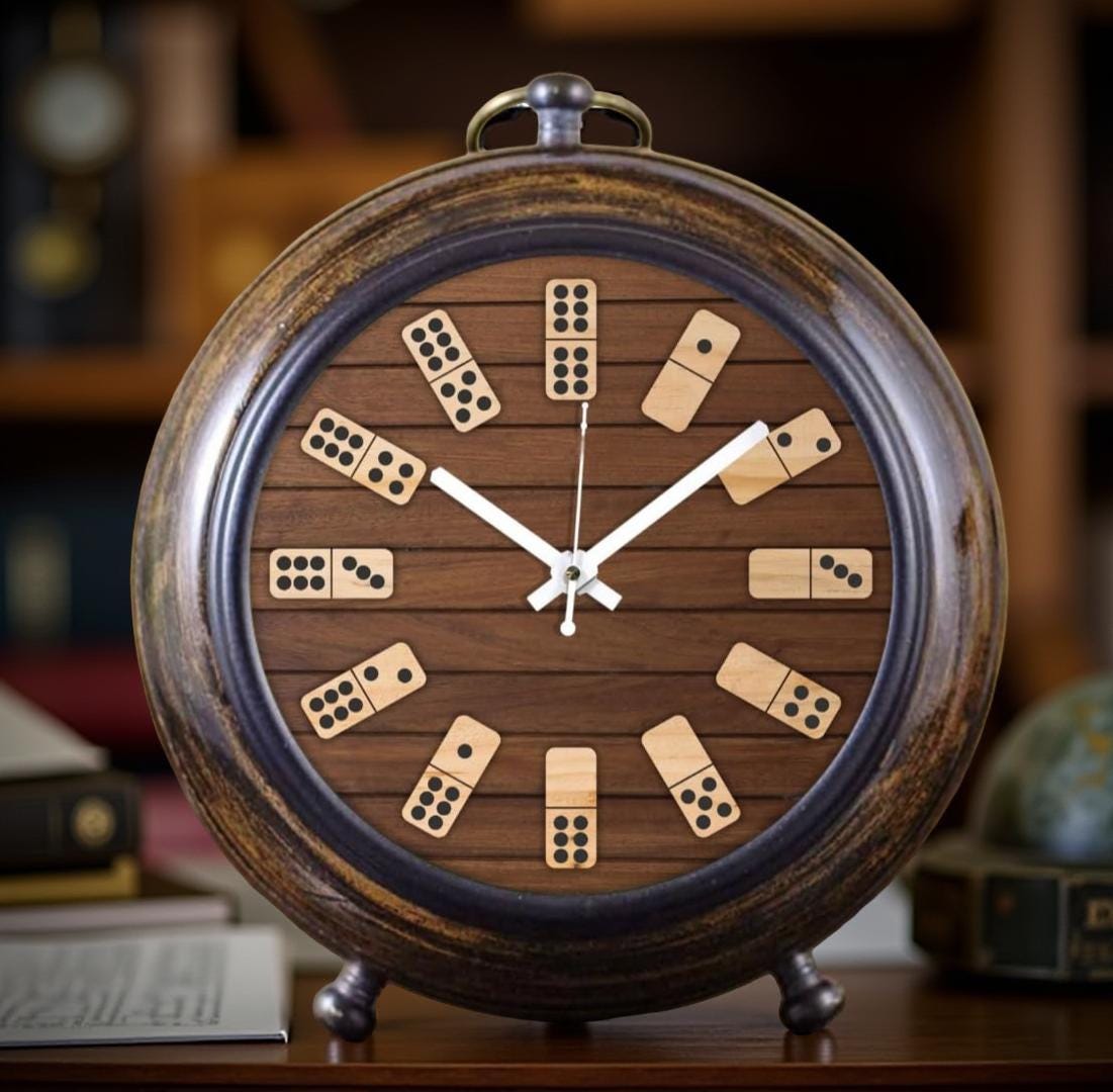 Wooden Table Clock Antique Style Art Unique Silent Analog Desk Clock ...