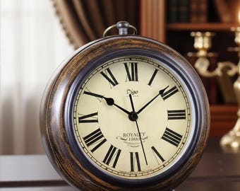 Wooden Table Clock Antique Style Art Unique Silent Analog Desk Clock Home Office Decor
