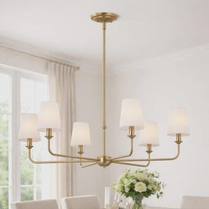 Modern Brass 6-Light Chandelier | Mid Century Ceiling Light Fixture, Dining Room Lighting
