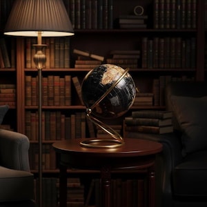 Victorian Style Globe on Gold Metal Stand - 30cm Tall