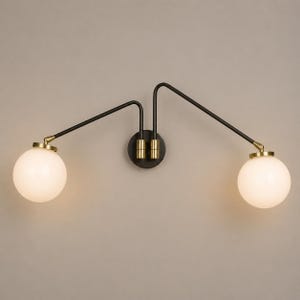 Modern Brass Wall Sconce Single Double Arm Opal Glass Globe Light Mid Century Minimalist Wall Lamp Fixture Lighting Decor