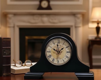 Vintage Black Wooden Mantel Clock | Silent Victorian Tabletop