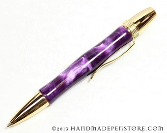 EGGPLANT (purple) acrylic pen with GOLD handmade in Polaris / Atlas Style