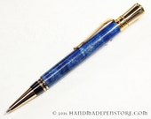 AMBROSIA MAPLE wood pen - stained blue with 24kt Gold in the Parker Duofold Style (Handmade ball point pen)