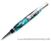 Handmade pen - MALACHITE acrylic with Rhodium in Parker Duofold Style (ball point)