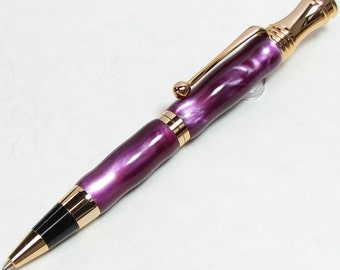 RETRO Style acrylic Pen Handmade in LAVENDER with 24 kt GOLD trim (ball point)