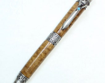 Handmade MAYAN wood Pen - Brown Mallee wood and Antique Pewter