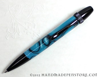 Handmade pen - ABALONE (blue and black) acrylic with BLACK CHROME in Polaris / Atlas Style