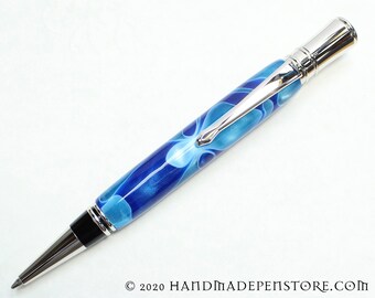 Parker Duofold Style - Handmade OCEAN BREEZE acrylic pen with RHODIUM