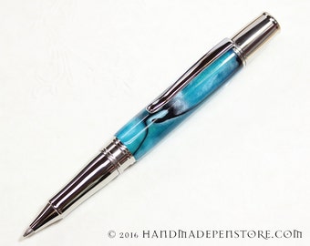 BLUE MARBLE Acrylic and Stainless Steel Handmade pen in Liberty style