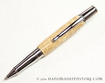 BURLED BOX ELDER - Handmade Wood Pen - in Stainless Steel Liberty style