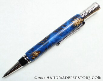 HANDMADE PEN: Pine Cones in COBALT Blue Acrylic with Rhodium