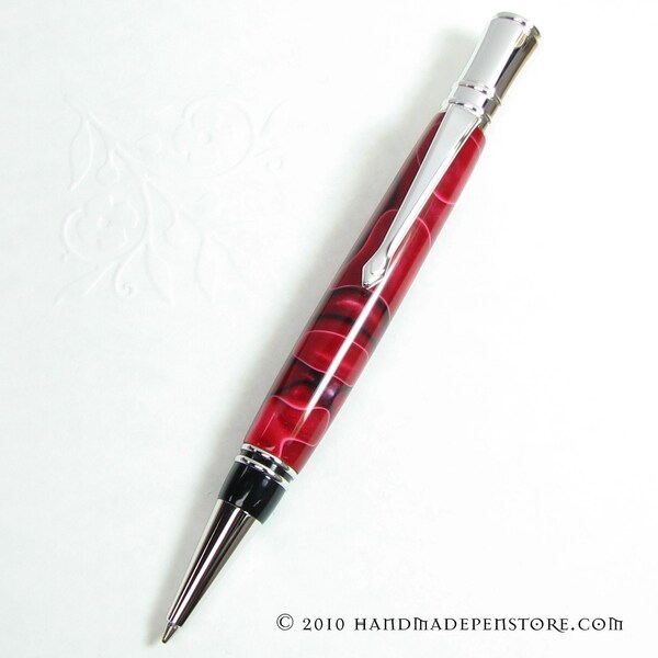 BURGUNDY acrylic and RHODIUM  Ball-Point Pen in Duofold Style