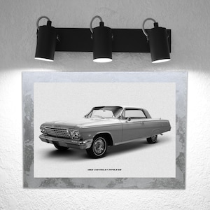 1962 CHEVROLET IMPALA SS | Print On Metal | Amazing Look | Wood Frame | Handmade | Perfect Gift | Muscle Car | 10*14 inches