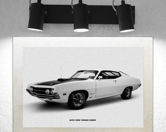 1970 Ford Torino Cobra Metal Print: Handmade Wood Frame (10x14 inches)