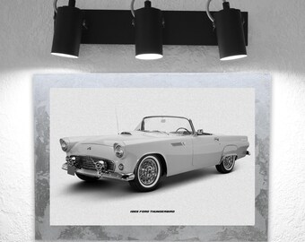 Handmade 1955 Ford Thunderbird Metal Print - Wood Frame (10x14 inches)