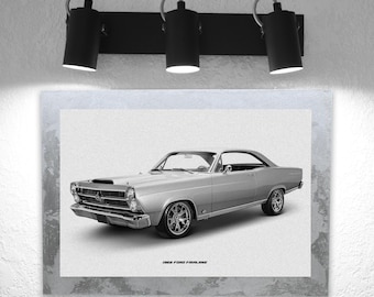1966 Ford Fairlane Print on Metal: Handmade Wood Frame Wall Art (10x14 inches)