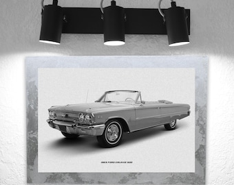 1963 Ford Galaxie 500 Print on Metal: Handmade Wood Frame (10x14 inches)