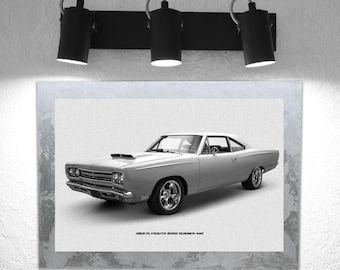 Impression Plymouth Road Runner 440 de 1969 sur métal avec cadre en bois (10 x 14 pouces)