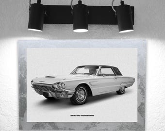1965 Ford Thunderbird Metal Print: Handmade Wood Frame Wall Art (10x14 inches)