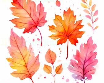 Watercolor Autumn Leaves Clipart: Fall Leaf Bouquet (Digital Download)