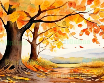 水彩画 秋の景色 水彩画 秋の景色 水彩画】紅葉の木々を美しく描くポイント【京都