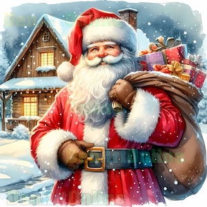 Pacote de clipart vintage de Papai Noel 19 JPG aquarela de alta resolução, feriados de inverno, diário, scrapbooking, download digital, uso comercial