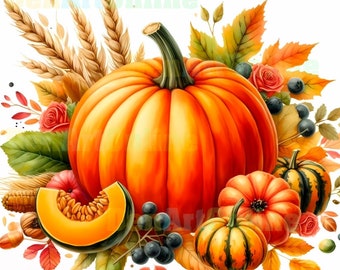 Pumpkin Clipart Bundle: 20 Cozy Autumn JPEGs, Commercial Use (Digital Download)
