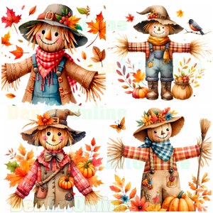 Cute Scarecrow Clipart Bundle, Fall Autumn Thanksgiving Clipart, 21 JPG 300 DPI, Scarecrow images, Scarecrow fall, Commercial Use halloween