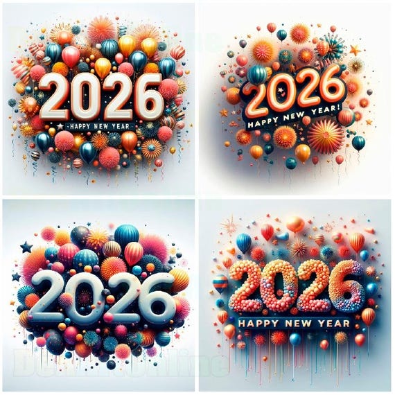 2026 New Year Clipart Bundle: Festive Card Designs (digital
