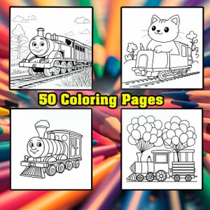 Trains Printable 50 Coloring Pages to Color of Different Trains for Kids, Printable Coloring Book, Choo Choo Train, Thomas Train