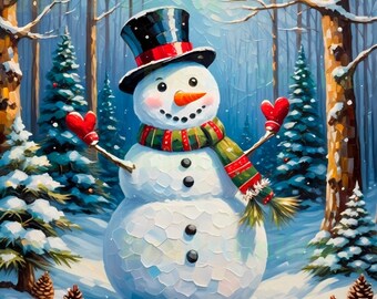 Vintage Watercolor Snowman Clipart: Christmas Holiday JPG (Digital Download)