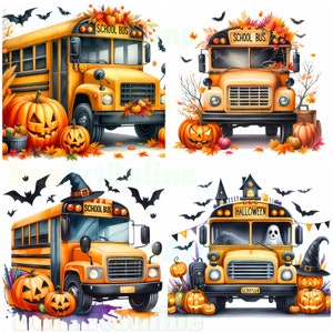 Halloween School Bus 21 JPGs, Spooky School, Bus Clipart, Halloween School Bus, School Bus images, Yellow bus, Spooky Season, Autumn Bus