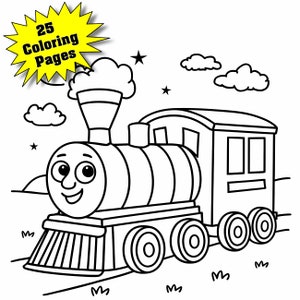 Trains Printable 25 Coloring Pages, Trains Coloring Book 25 Train Coloring Pages Instant Download, Choo Choo Train, Printable PDF File
