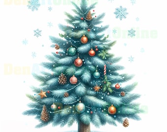 Watercolor Christmas Tree Clipart: Holiday Card Making (Digital Download)