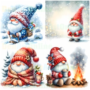 Lindos gnomos navideños en acuarela, 22 imágenes prediseñadas en formato JPG de alta calidad, gráficos navideños, imágenes prediseñadas festivas, vacaciones de invierno, vacaciones de invierno 2025