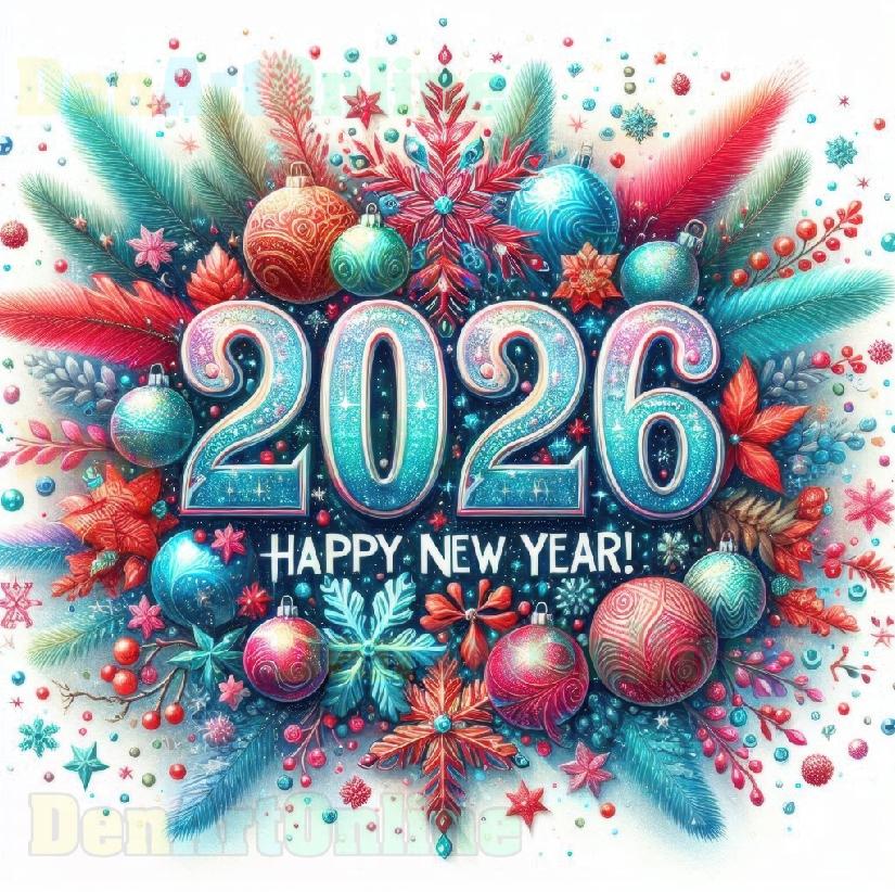 Happy New Year 2025 Watercolor Clipart: Festive Digital Art