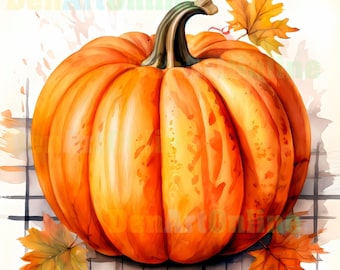 Watercolor Pumpkin Clipart: Fall Harvest, Halloween Graphics (Digital JPG Images)