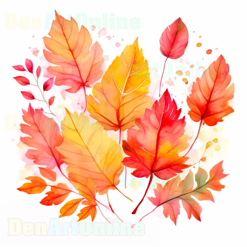 Watercolor Autumn Leaves Clipart: Fall Leaf Bouquet (digital Download ...