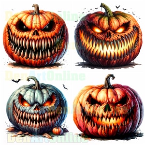 Horror Pumpkin Clipart, Halloween Clipart Bundle, 25 High-Quality JPEGs, Scary pumpkin, Spooky Pumpkin, Halloween Images, Creepy Images