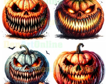 Horror Pumpkin Clipart, Halloween Clipart Bundle, 25 High-Quality JPEGs, Scary pumpkin, Spooky Pumpkin, Halloween Images, Creepy Images