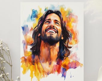 Smiling Portrait Of Jesus Christ in Watercolor, Religious Wall Art, Bible Verse Wall Art, Jesus Face, Lds Christ Art, Jesus Picture