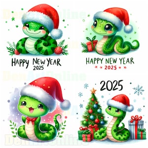 Ano da Serpente 2025, clipart aquarela 23 imagens JPG, Feliz Ano Novo 2025, Zodíaco Chinês, Arte de Serpente Fofa, Imagens de Feliz Ano Novo