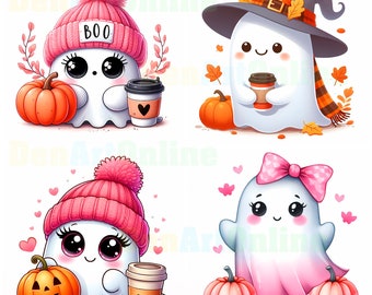 42 かわいいゴースト ハロウィーン バンドル、かわいいハロウィーン クリップアート JPG、不気味なハロウィーン クリップアート、かわいいゴースト、ハロウィーン画像、商用利用