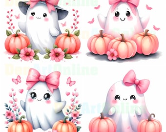 Halloween Duschvorhang – 152x184 Cm, Süßes Geister-Kürbis-Design, Wasserdichtes Polyester, Rosa