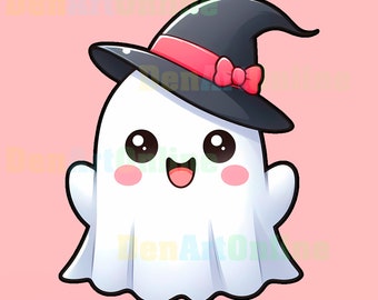 Cute Halloween Ghost PNG, Kawaii Clipart (Digital Download)