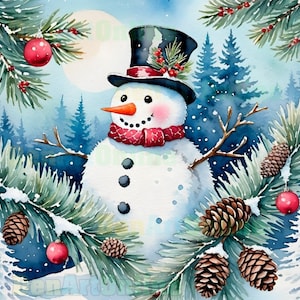 12 Snowman in Winter Scenery Clipart Bundle, High Quality Watercolor JPG, Commercial Use, Card Making, Digital Paper Craft, Merry Christmas