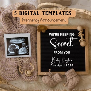 Plantilla de tablero de anuncios de embarazo digital con edición de ecografía de bebé para redes sociales Idea de regalo de infertilidad de FIV de Rainbow Baby DIY