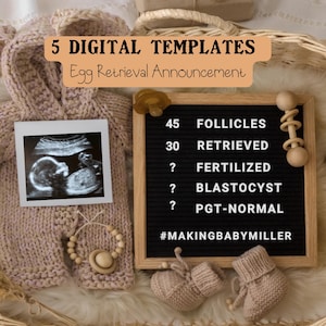 Plantilla de tablero de cartas de recuperación de óvulos de FIV digital con anuncio de bebé editable para redes sociales Idea de regalo de infertilidad de FIV de Rainbow Baby DIY