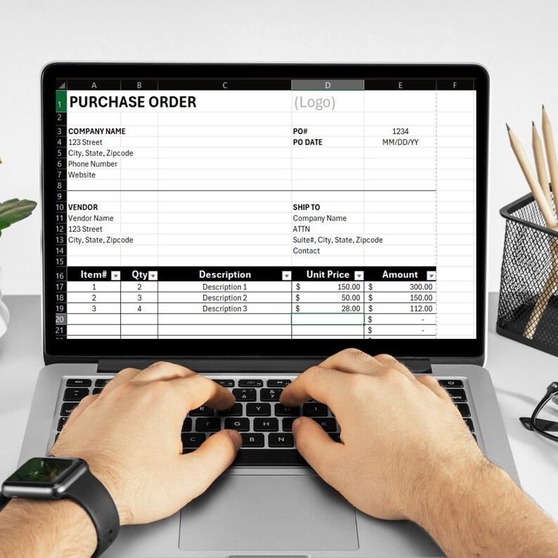 Editable Purchase Order Template: Auto Calculation Excel Form ...